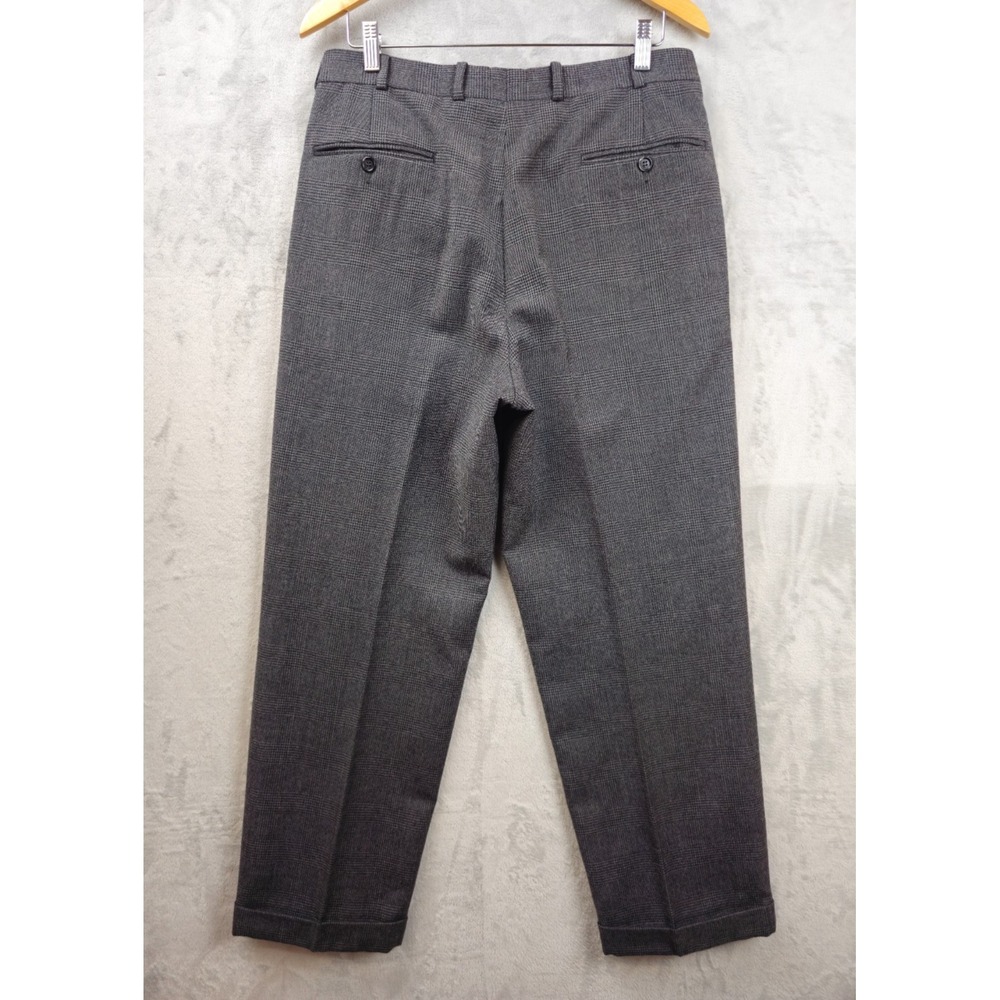 Brooks Brothers Mens Wool Windowpane Plaid Pleated Gray Trousers Pants 33x29 - Picture 3 of 5